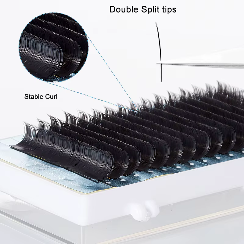 Yelix cils Ellipse plats pointes fendues B/C/CC/D/D + cils bouclés 0.15mm 0.20mm fournitures d'exten