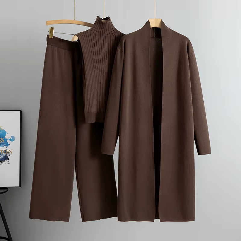 Printemps automne 3 pièces femmes Cardigan survêtements mode tricoté pantalon ensemble dames pull co