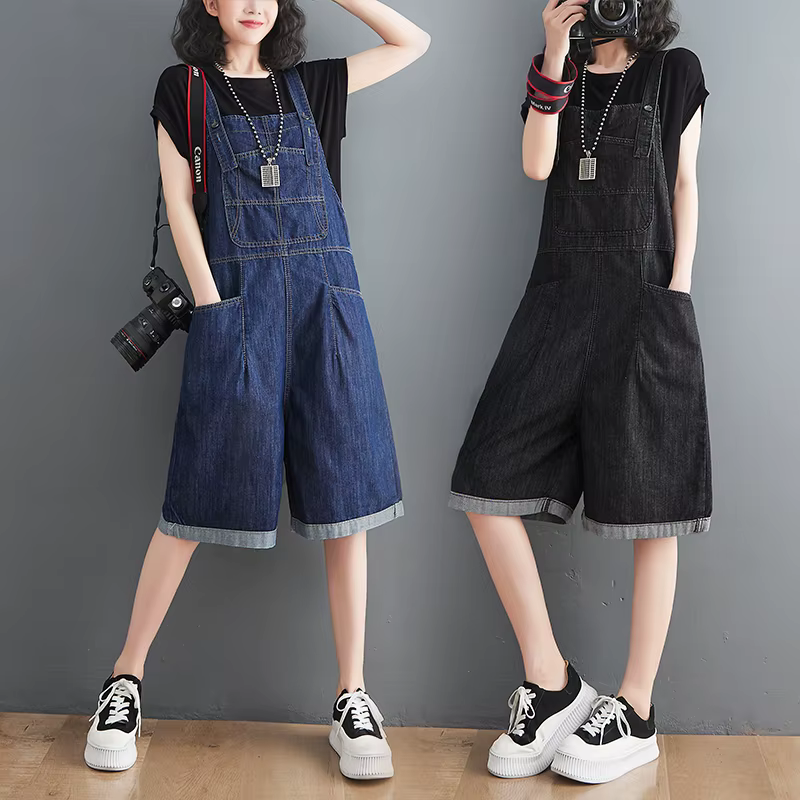 Printemps été Jean combinaisons courtes femmes décontracté Streetwear ample jambe large Shorts Denim