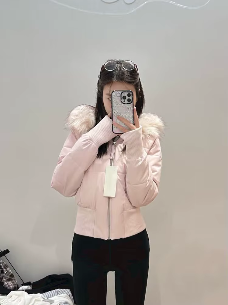 Manteau en coton à capuche avec col en fourrure rose pour femme, vent doux, nouveau style coréen, ép