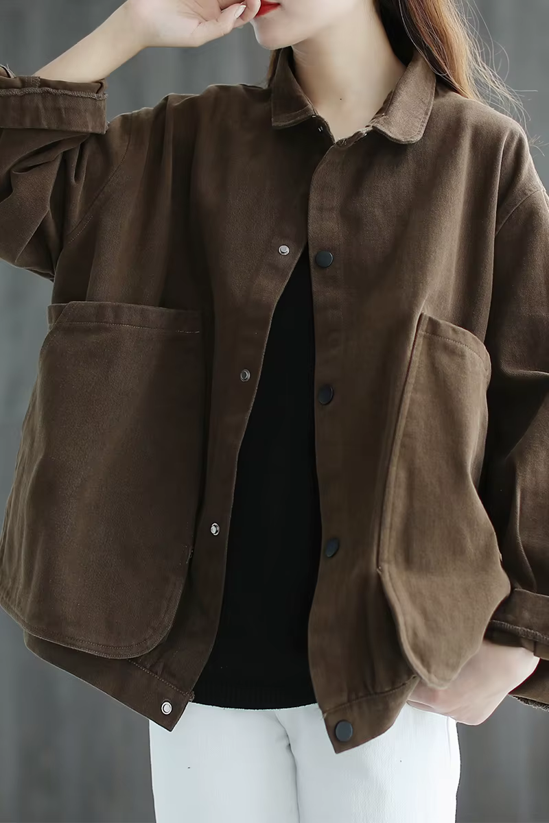 Veste ample à col rabattu pour femme, Cardigan surdimensionné avec grande poche et manches longues, 
