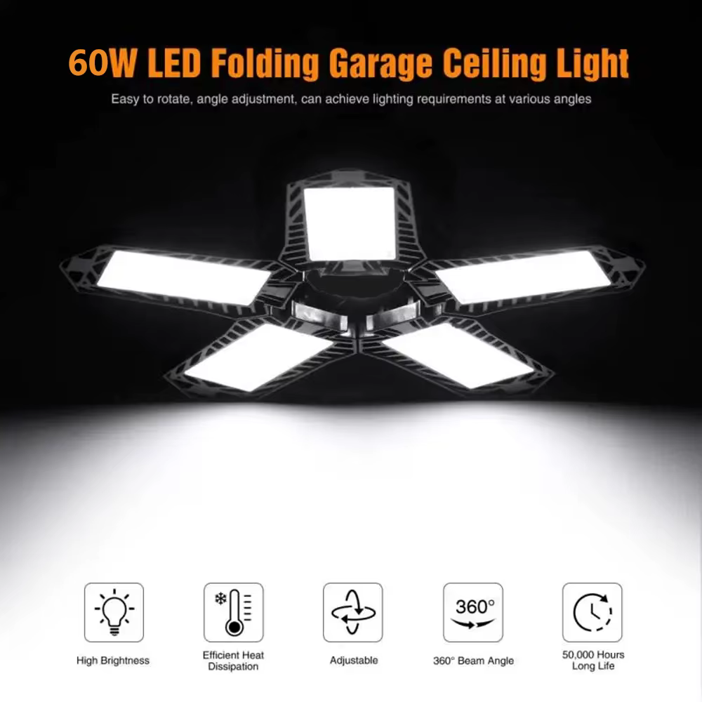 INDA/E26-Lampe de Garage à LED 60W, Ventilateur Réglable et Déformable, Luminaire de Travail Industr