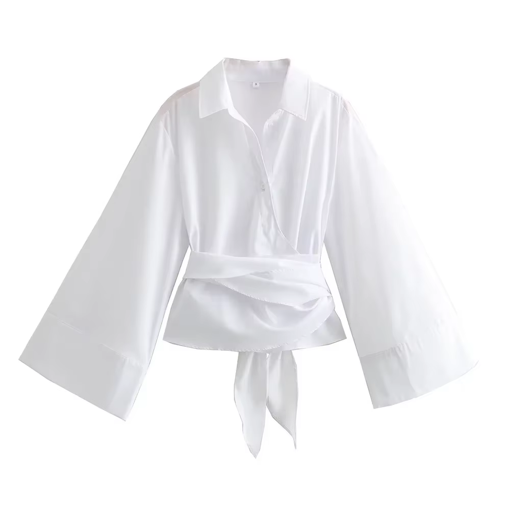 Chemise en popeline à Double boutonnage pour femmes, nouvelle mode décontractée, col Polo, nœud papi