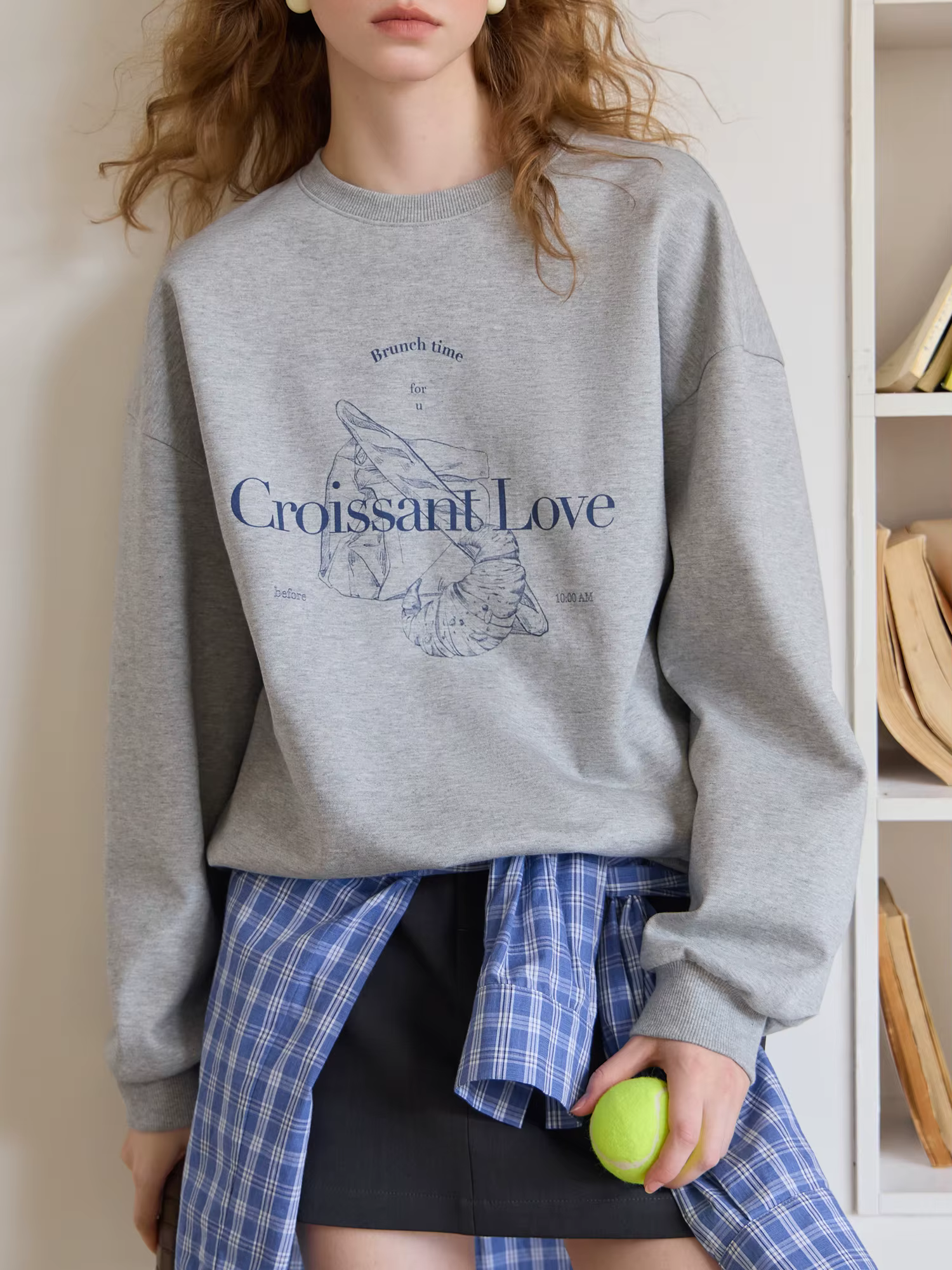 FSLE-Sweat-shirt à col rond sans capuche pour femme, haut décontracté tout match, tenues chics, gris