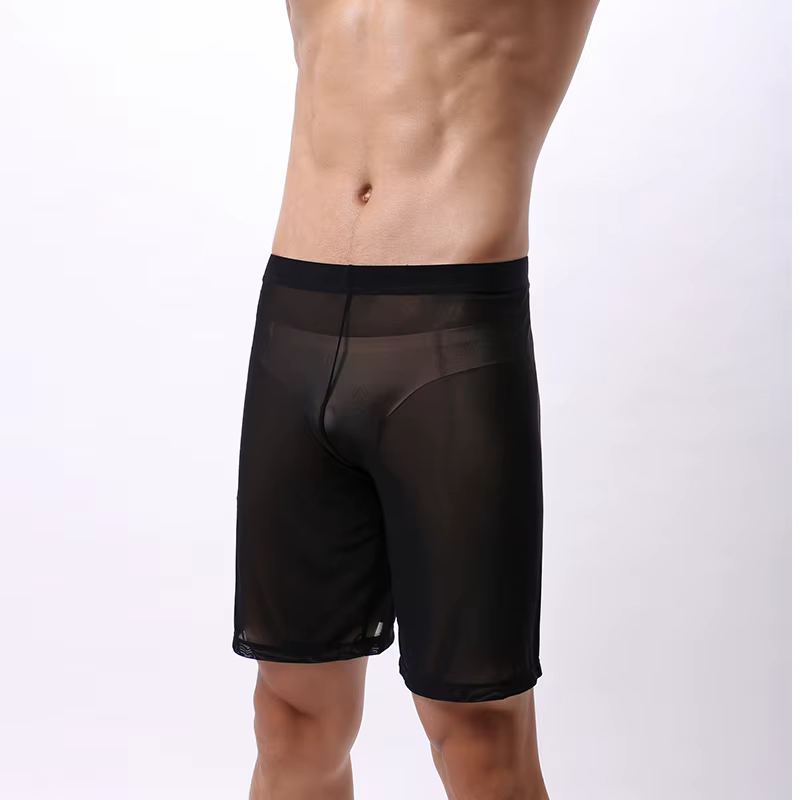 Boxer pour hommes, jambes longues, respirant, en maille transparente, pour entraînement sportif, séc
