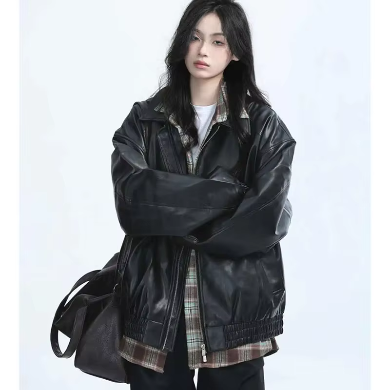 Veste rétro en Faux cuir pour femmes, mode printemps-automne, fermeture éclair, manteau en cuir à ma