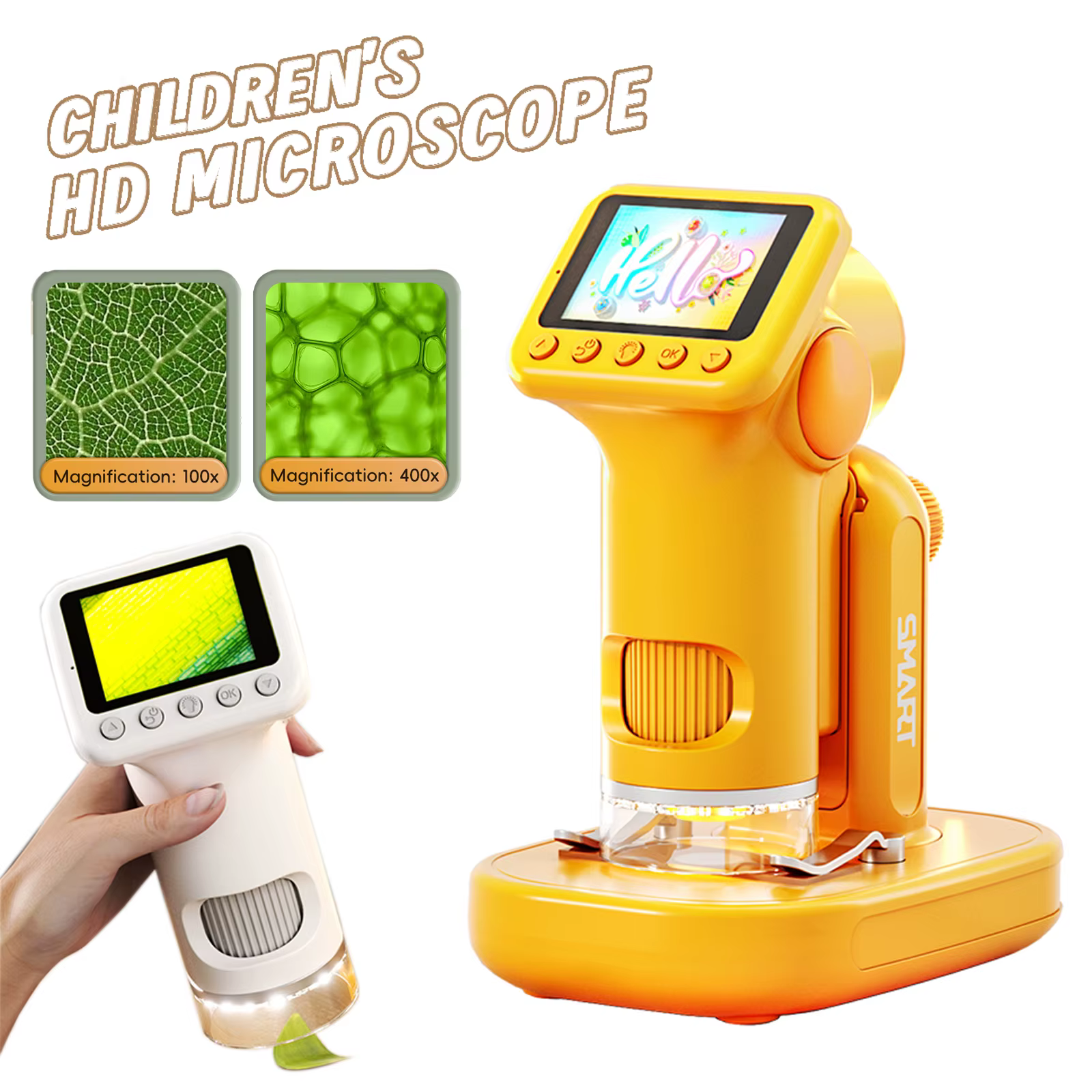 Microscope portatif 1600X, écran de 2 pouces, lentille de loupe pour enfants, Mini Microscopes élect