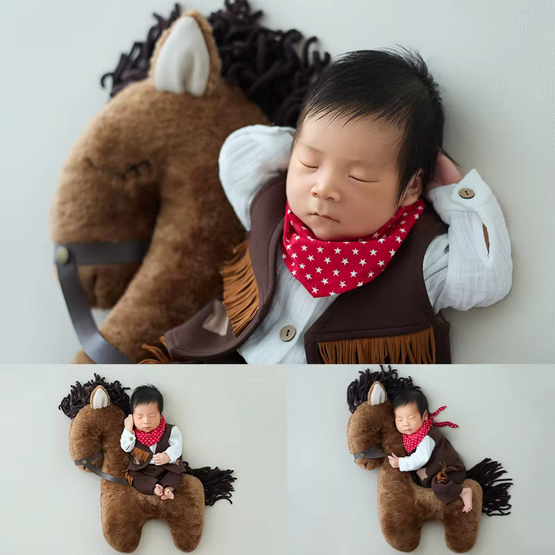 Accessoires de photographie pour nouveau-nés, thème Cowboy, Costumes pour bébé garçon avec écharpe,