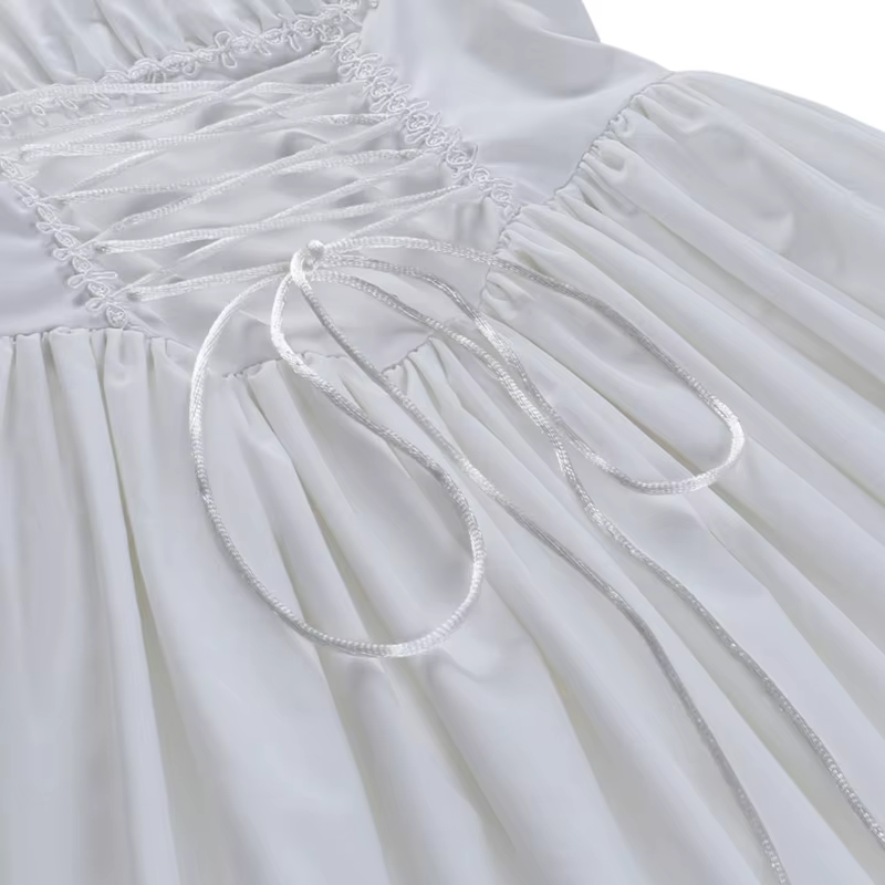 Robe trapèze à manches bouffantes pour femmes, tenue courte d'été Fairycore Lolita, couleur unie, ga
