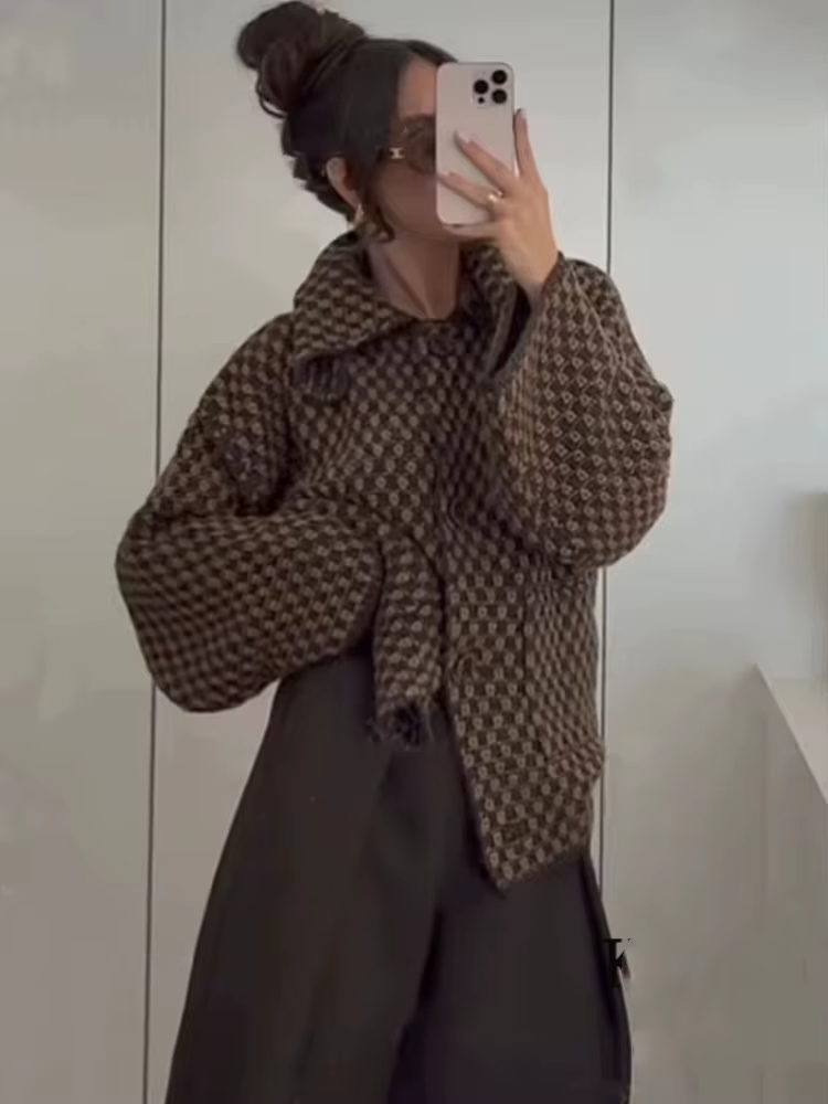 Cardigans tricotés à manches longues pour femmes, marron, élégant, revers, simple boutonnage, pull a