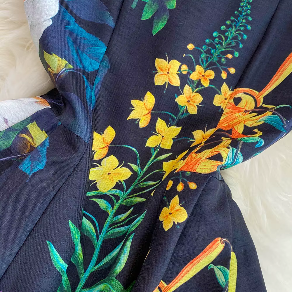 Robe à bretelles spaghetti taille haute vintage pour femmes, col slash, nœud ouvert, dos nu, imprimé