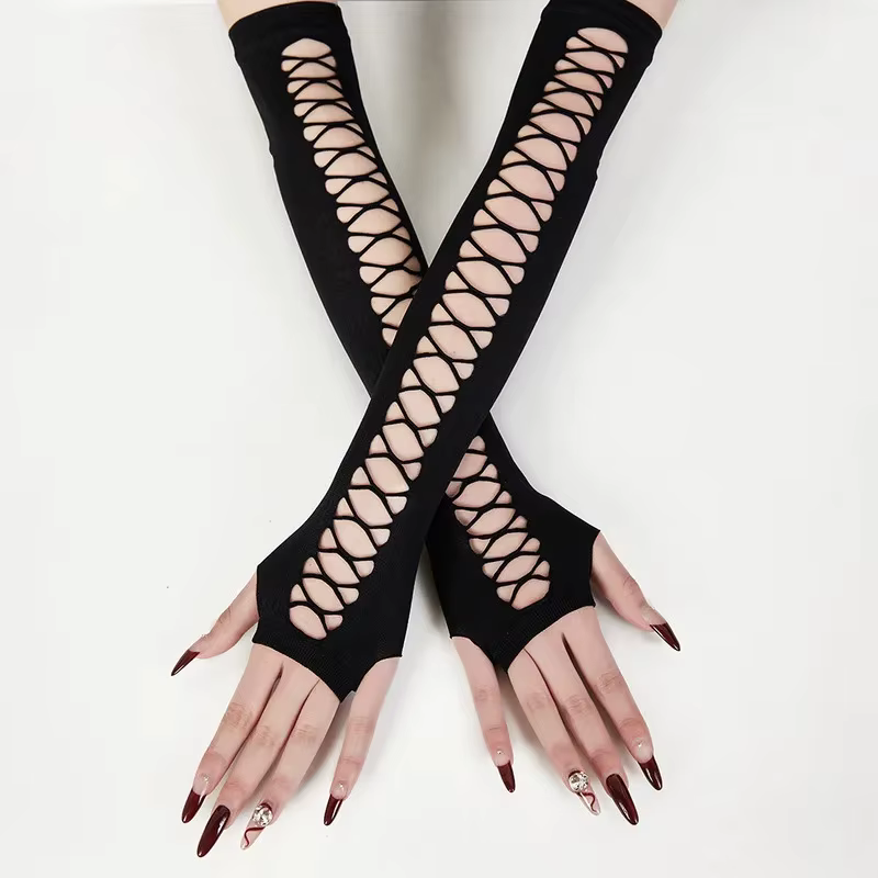 Europe USA gants en dentelle Sexy maille sans doigts étiquette amusante discothèque danse Dot Long C