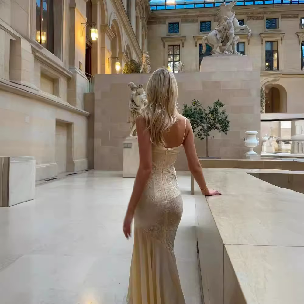 Mingmingxi – robe longue d'été pour femmes, Beige, élégante, en dentelle, avec ourlet, bretelles Spa