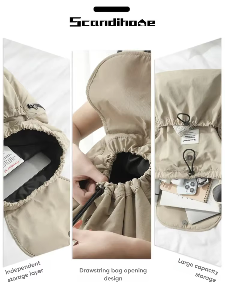 Grand sac à dos imperméable en nylon avec cordon de serrage pour hommes et femmes, compartiment pour
