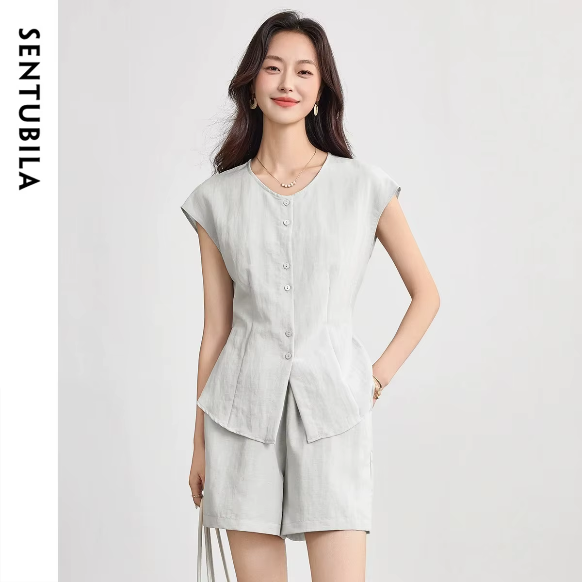 Ensemble court de ville SENTUBILA en Lyocell pour femme – Collection été 2026 – Haut sans manches à 