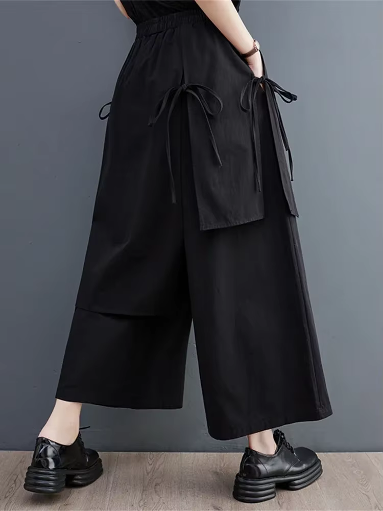 UMI MAO – pantalon irrégulier pour Femme, vêtement élégant sous la cheville, lisse, noir, Style Band