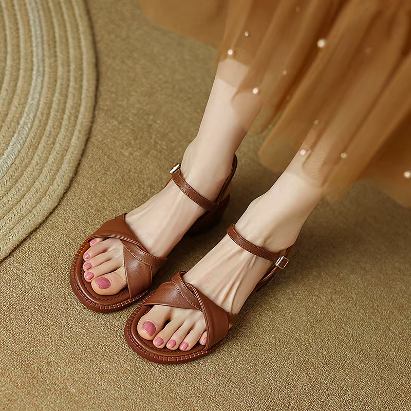 FEDONAS – sandales en cuir véritable à talons bas pour femmes, chaussures de bureau décontractées, m