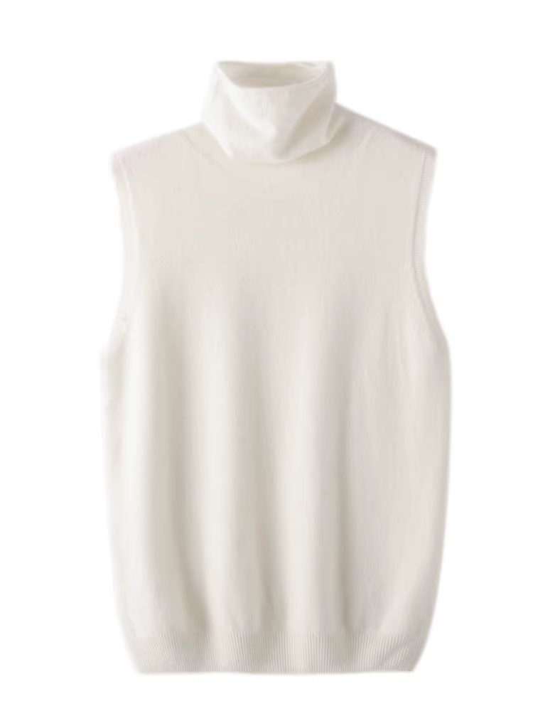 Femmes 100% laine mérinos pulls sans manches col roulé pull gilet laine tricots printemps automne hi