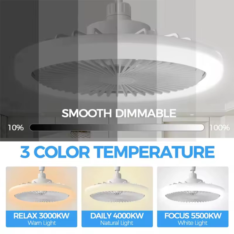 Rotatif 3in1 ventilateur de plafond lumière E27 LED convertisseur Base télécommande intelligente cha