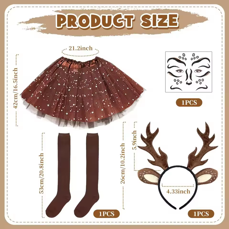 Ensemble de costume de renne pour femmes, jupe tutu, costume de cosplay sexy, costume de cerf, ensem