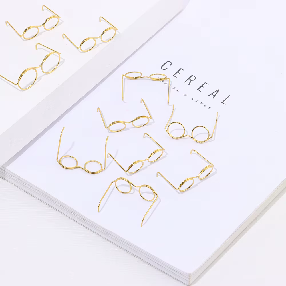 Lunettes de poupée rétro, monture ronde en métal, sans lentilles, jouet Miniature, accessoires d'hab