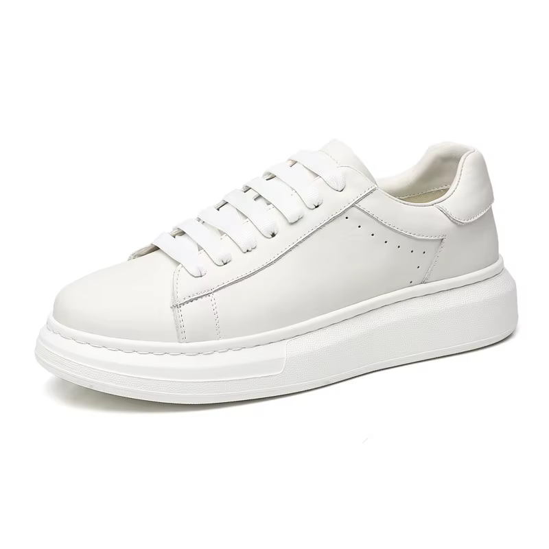 Chaussures blanches en cuir de vache pour hommes, première couche, semelle épaisse, chaussures de sp