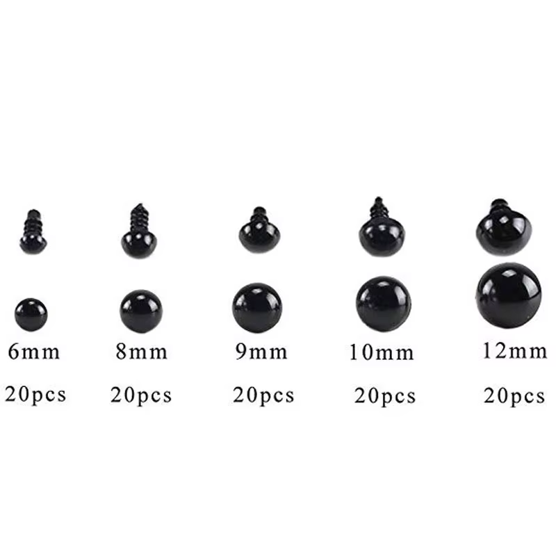 Yeux de sécurité en plastique noir, 100 pièces, 6-12mm, pour jouets, poupées artisanales, ours en pe
