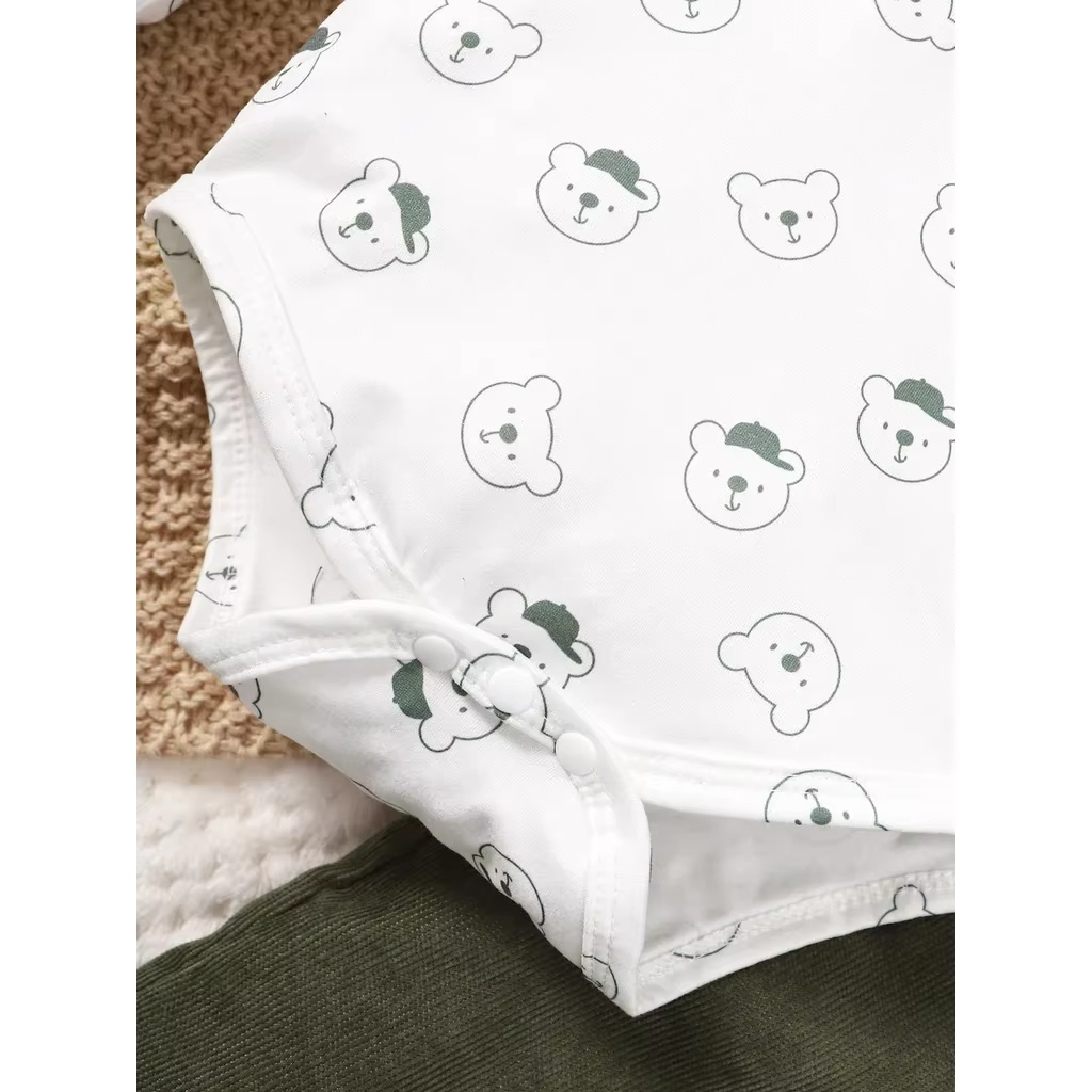 Ensemble de vêtements 2 pièces pour bébé garçon de 3 à 24 mois, body imprimé ours avec salopette ver