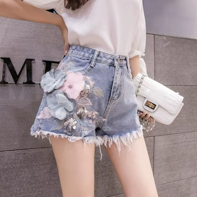 Short en jean taille haute pour femme, pantalon court perforé, tenue d'été polyvalente, coupe couver