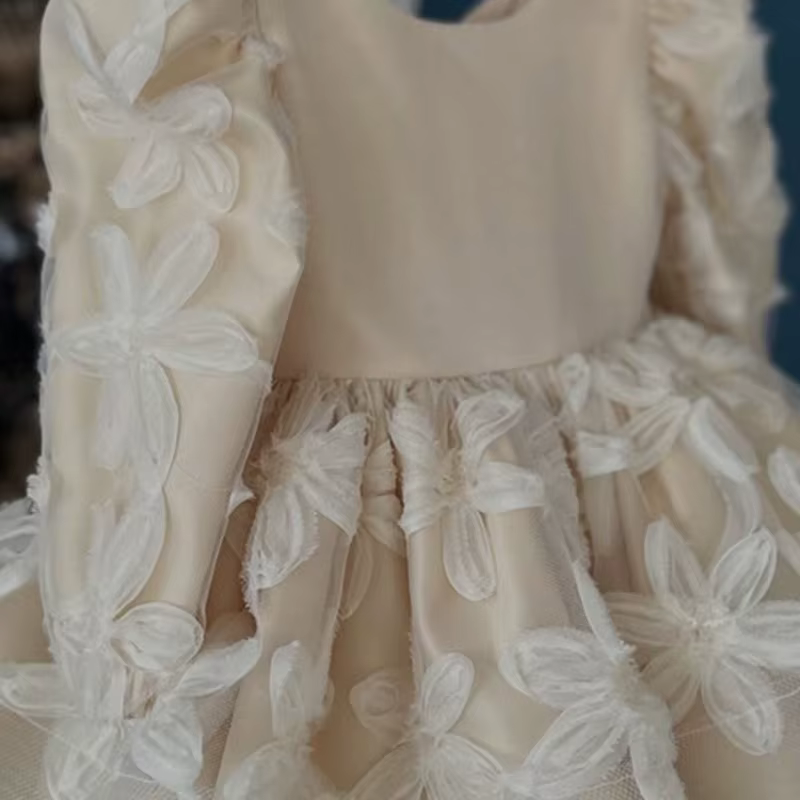 Robe Tutu florale de princesse pour bébé fille, manches longues, style vintage, avec nœud, pour mari