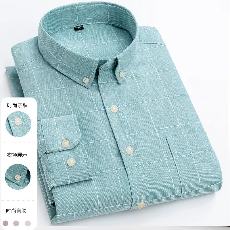 Chemise à manches longues tissée Oxford pour hommes, en coton, sans repassage, anti-rides, facile à
