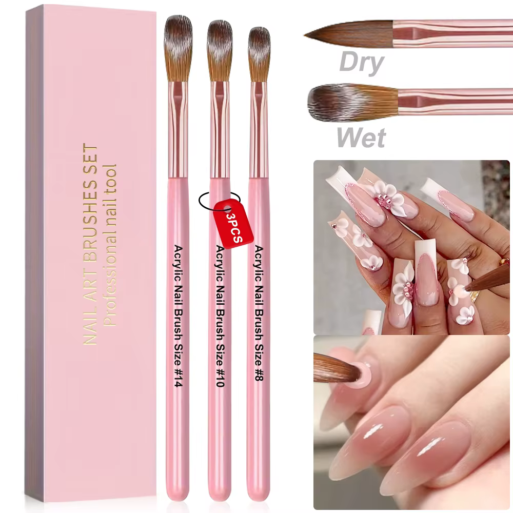 Brosse à ongles pour Application acrylique, 3 pièces, 8/10/14 #   Pinceaux à ongles professionnels r