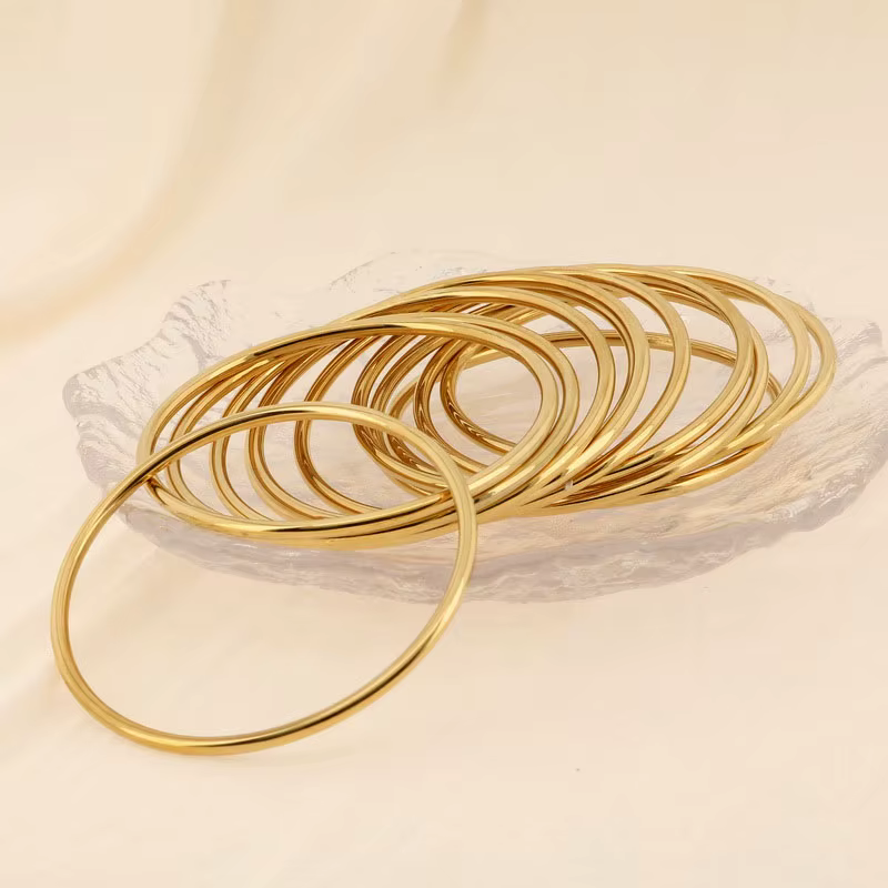 Bracelet Simple en acier inoxydable pour femmes et hommes, couleur or argent, fil géométrique rond, 