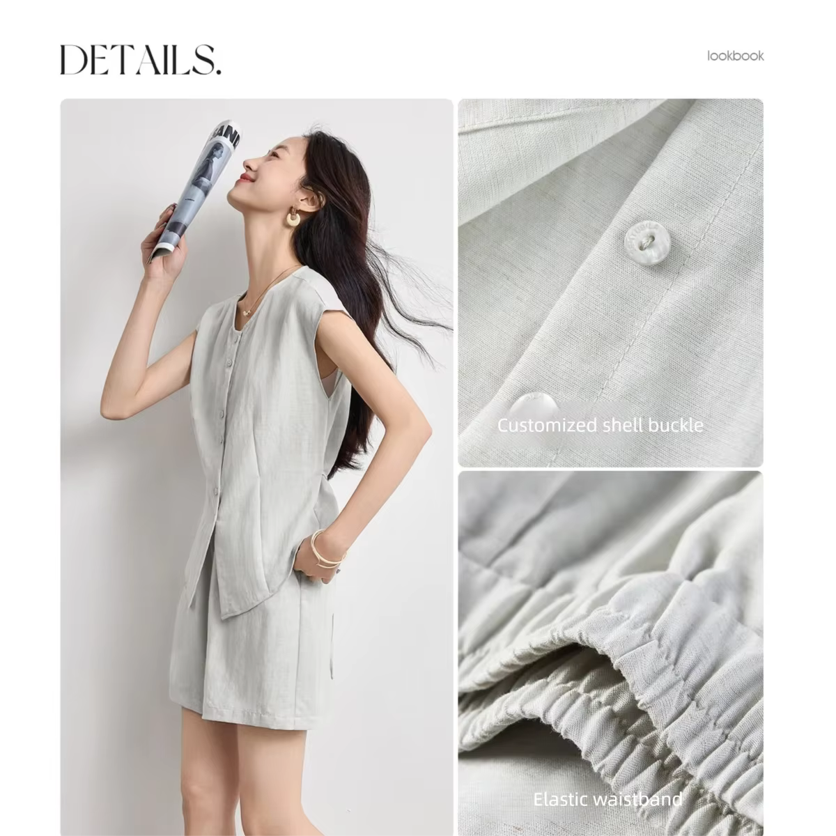 Ensemble court de ville SENTUBILA en Lyocell pour femme – Collection été 2026 – Haut sans manches à 