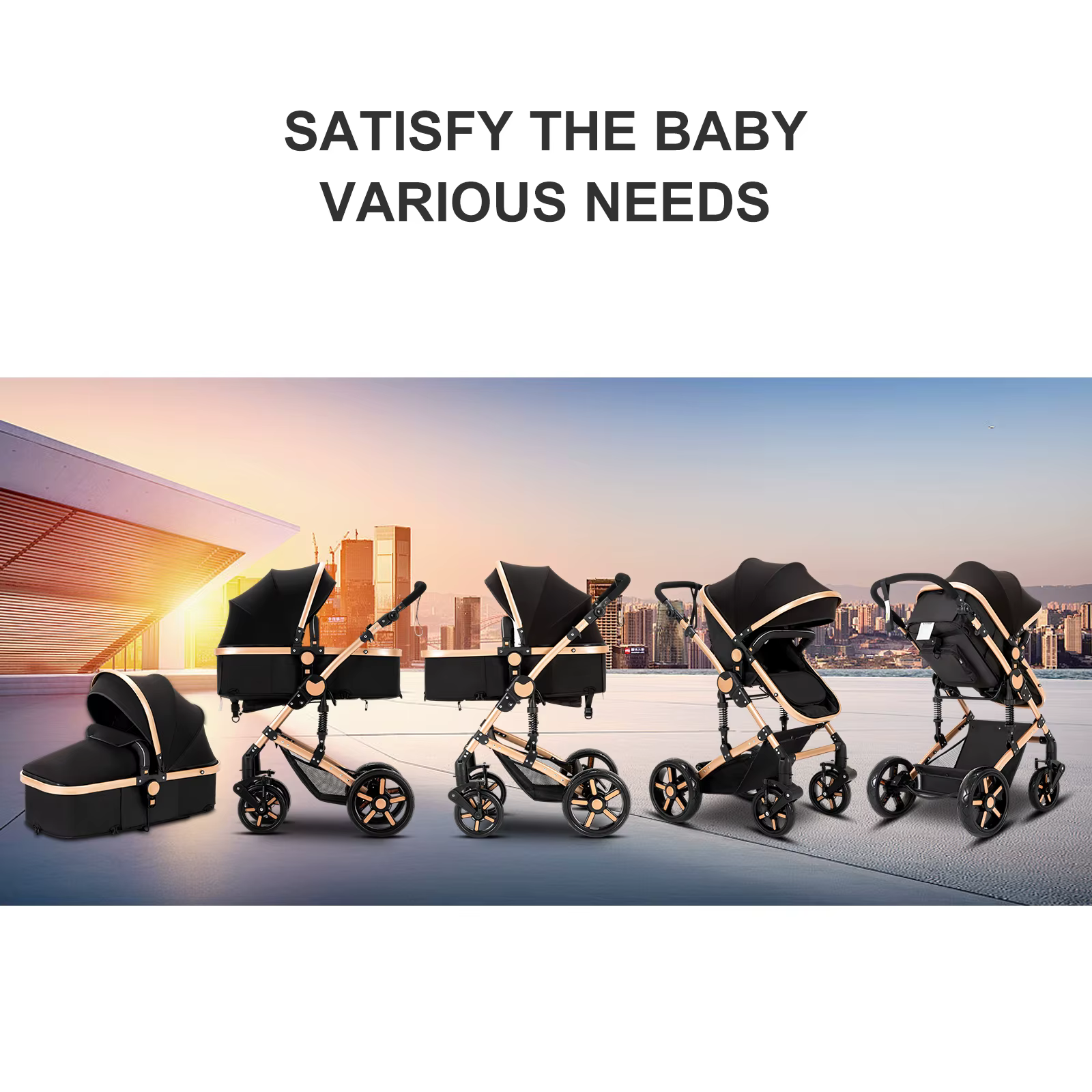 Luxe 3 en 1 bébé poussette système de voyage landau pour bébé avec couffin réglable infantile pousse
