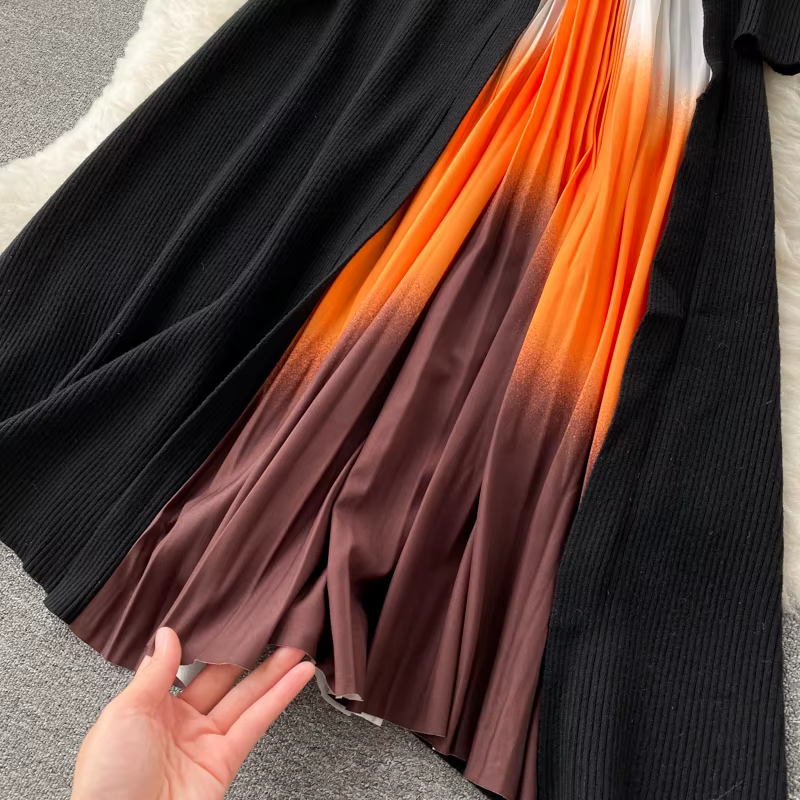 BanFrederder-Robe plissée imprimée rétro pour femmes, robe midi élégante, patchwork nickel é avec ce