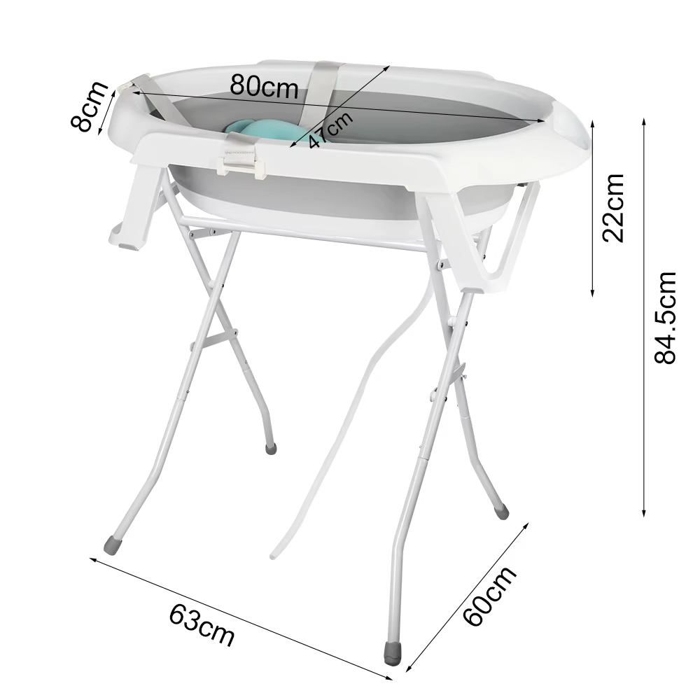 Baignoire Bébé Pliable Sur Pied – Grande Baignoire Avec Support / Coussin / Kit De Drainage – Bassin