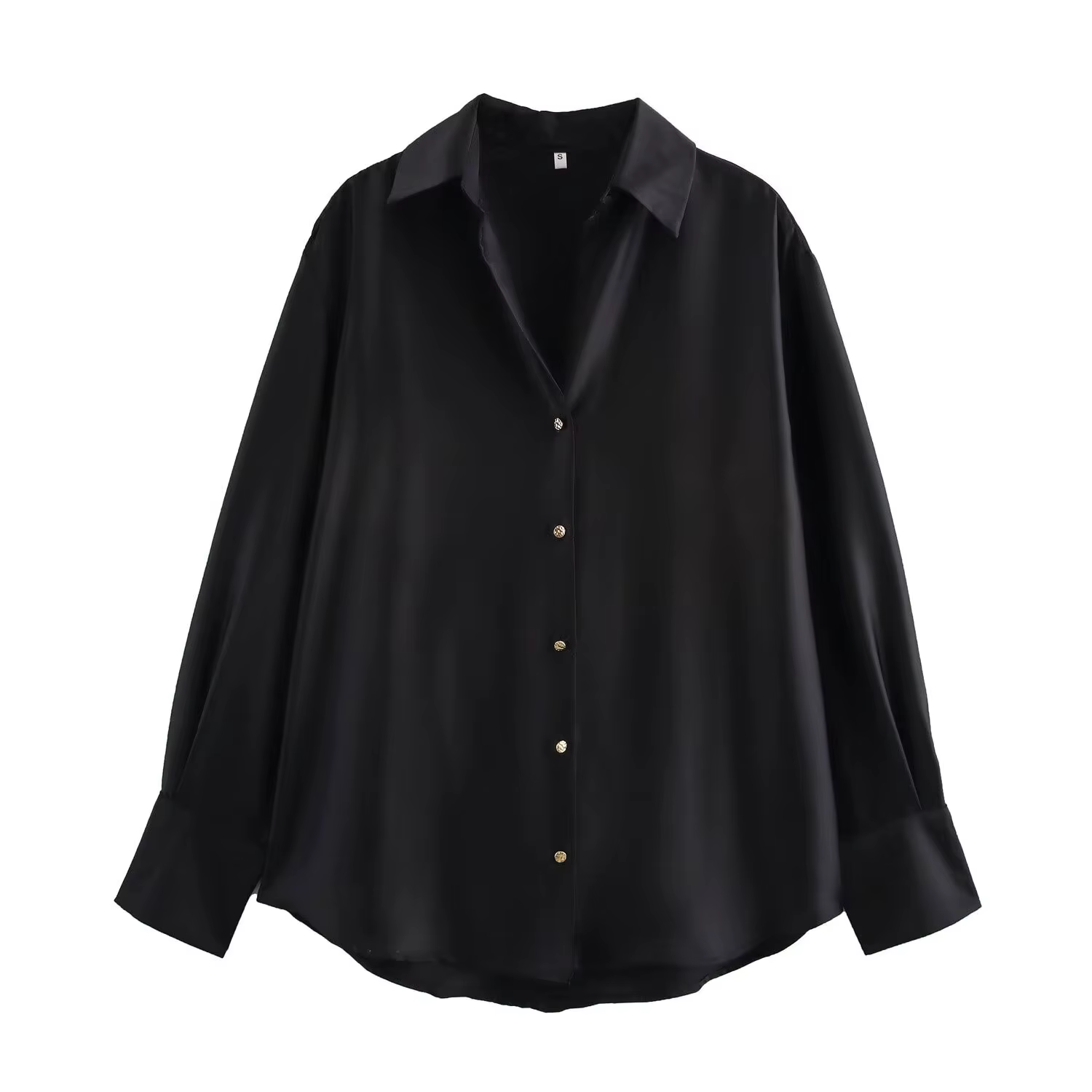 DUOPERI femmes mode Satin marron Blouse revers cou manches longues Vintage femme Chic dame chemises