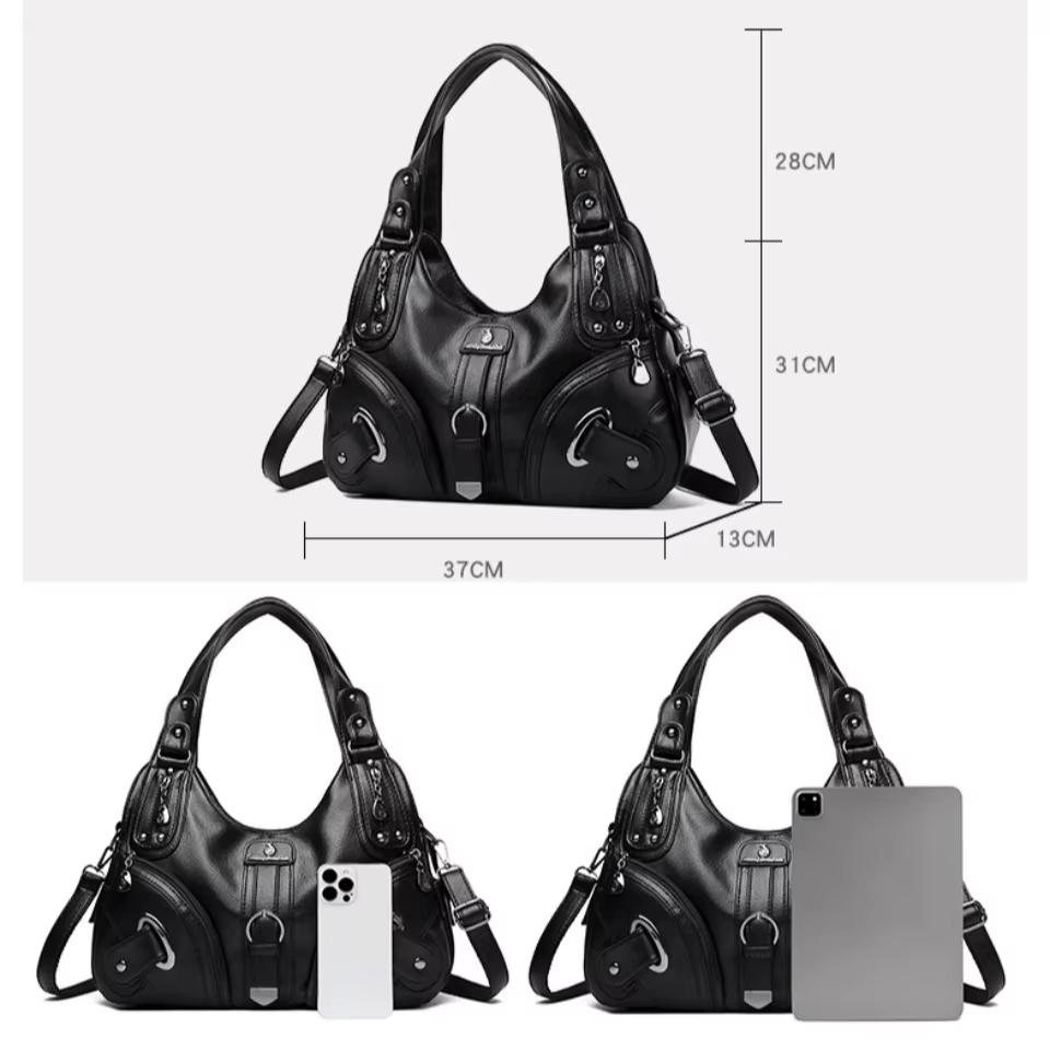 Sacs à main de luxe pour femme en cuir souple de haute qualité à deux couches, style moto, pour mère