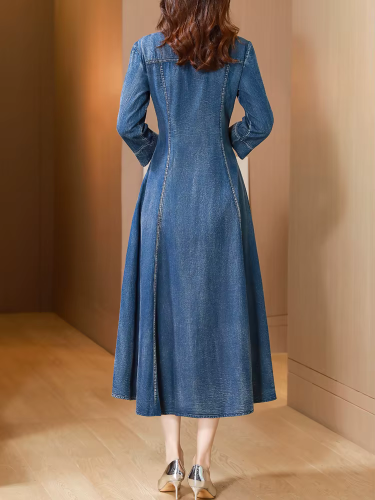 TIYIHAILEY-robe longue en jean mi-mollet à simple boutonnage pour femmes, robe brodée de Style chino