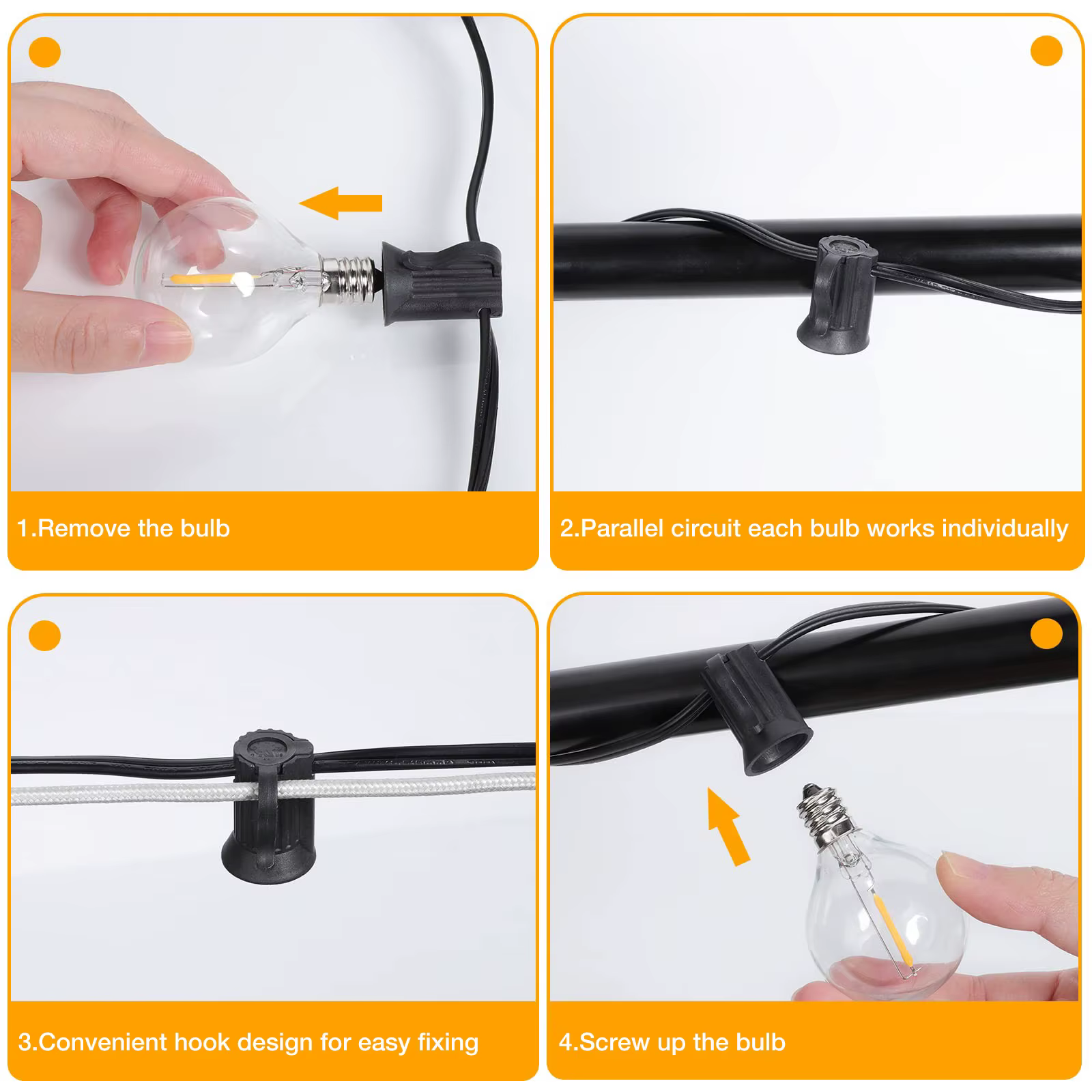 Guirlande lumineuse féerique G40 pour l'extérieur, 25 pieds, 50 pieds, ampoules en verre transparent