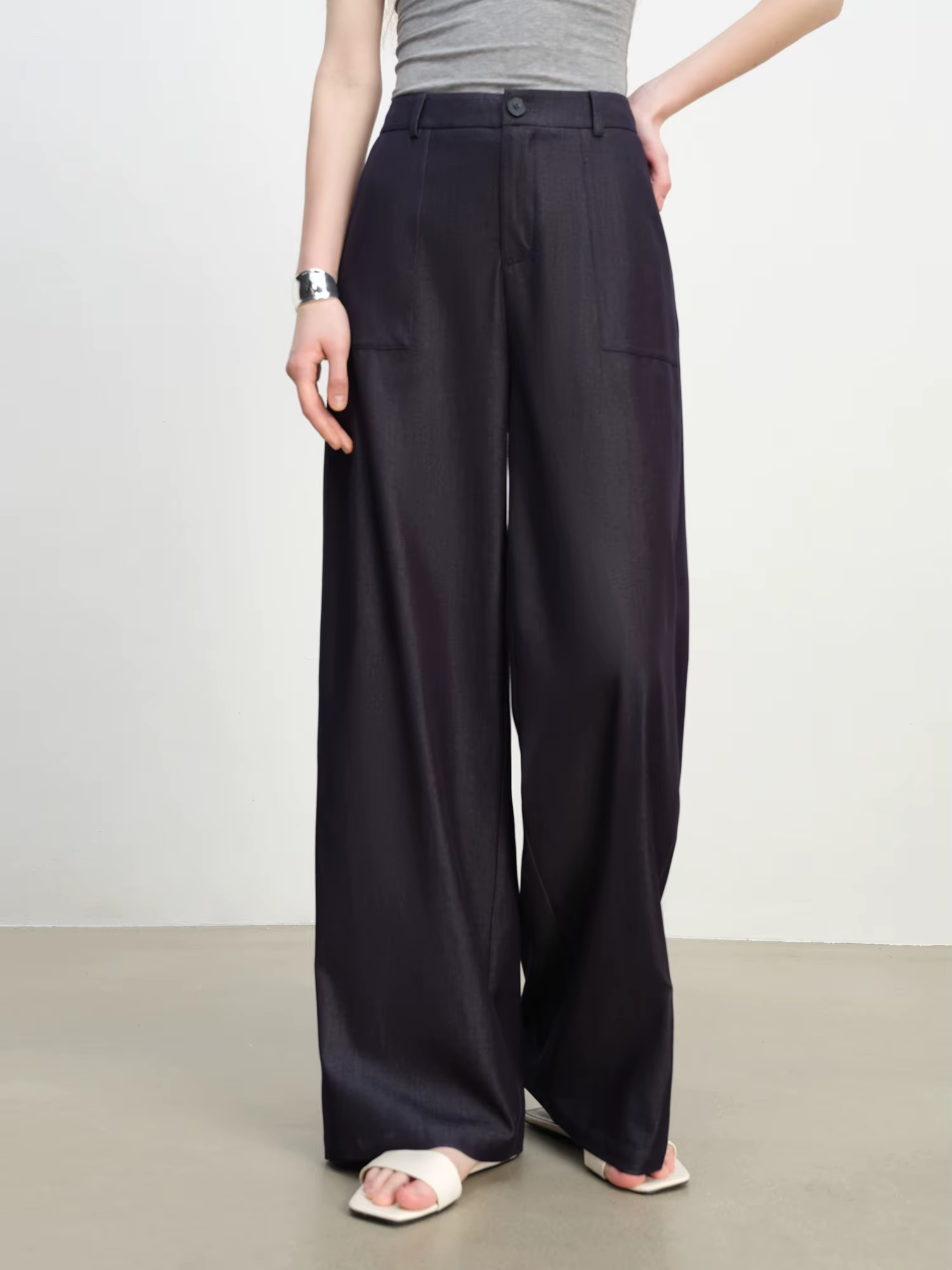 ZIQIAO 2025 Pantalon texturé à jambes larges pour femme d'été - Drape fluide et longueur au sol Silh