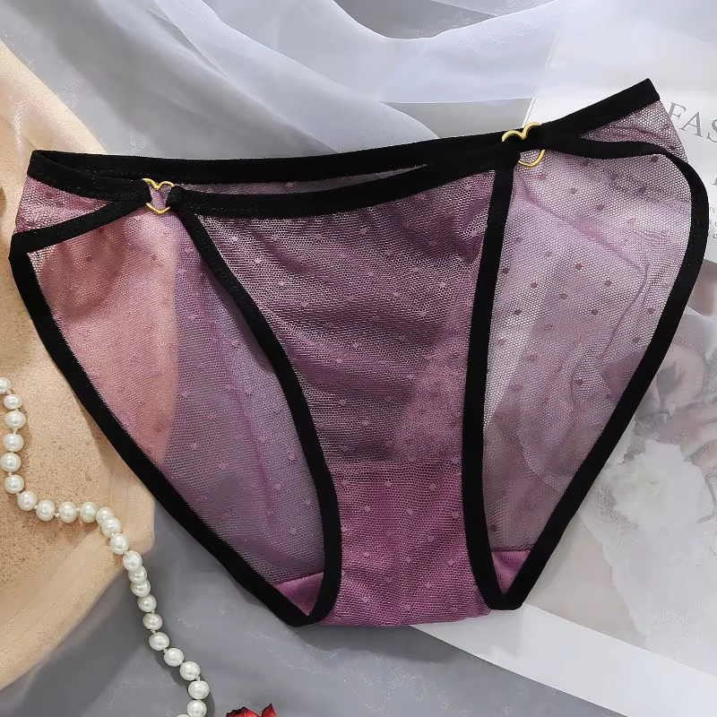 Culottes en maille à pois tendance, sexy, respirantes, transparentes, avec entrejambe en coton pour