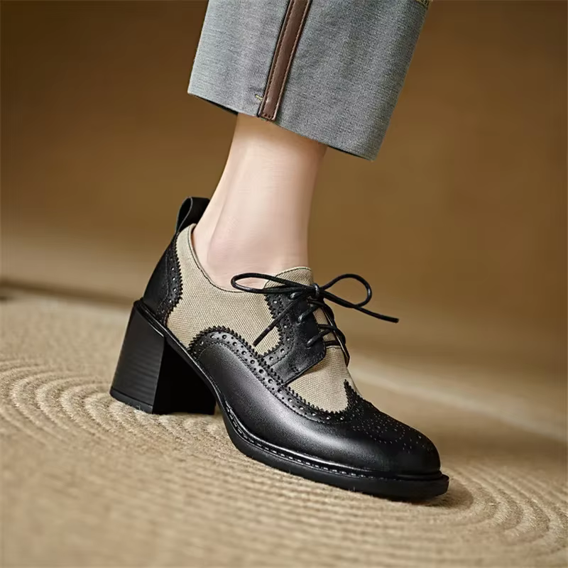 Escarpins en cuir de vache à talons hauts pour femmes, mocassins à la mode, chaussures rondes, desig