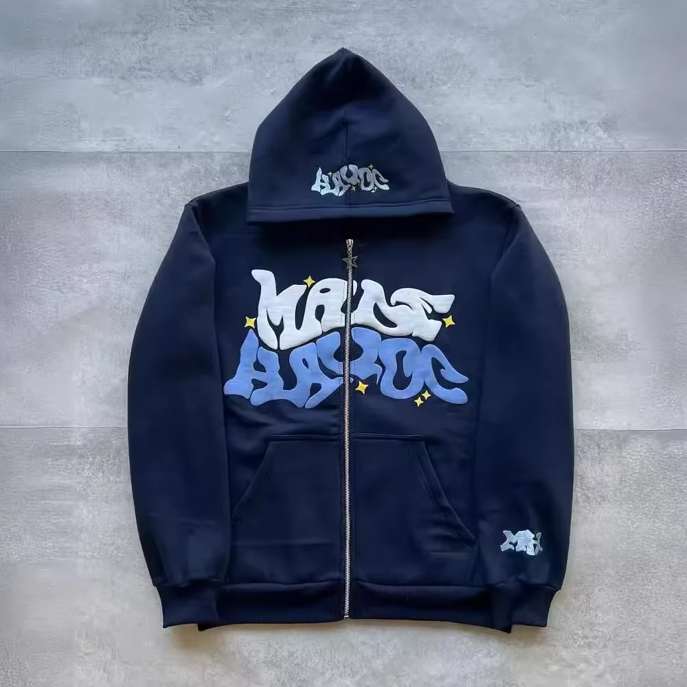 Sweat-shirt à capuche imprimé avec lettres américaines rétro pour homme, cardigan ouvert unisexe pou