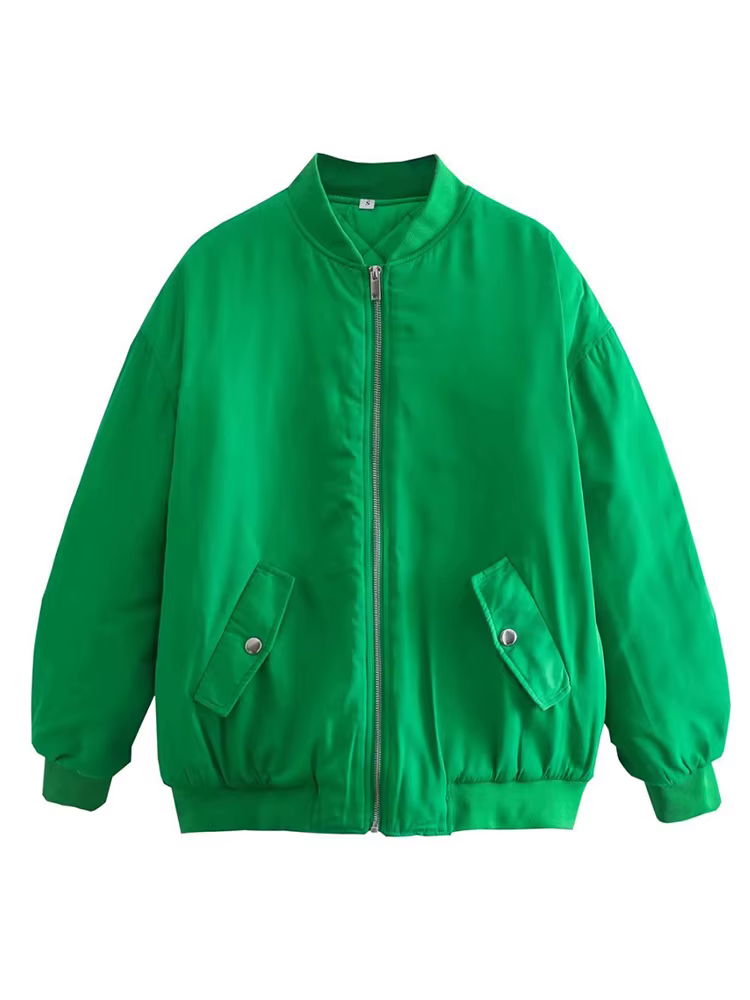 YENKYE – veste bombardier Vintage à manches longues pour femmes, Streetwear, ample, vert, avec ferme