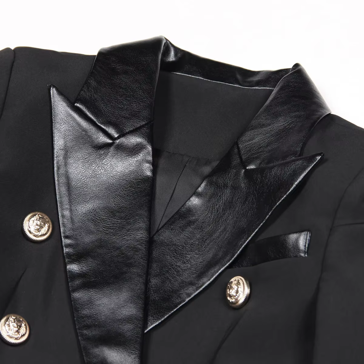 Automne hiver mode couture en cuir PU coupe ajustée à manches longues revers Double boutonnage costu