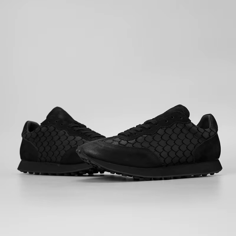 Chaussures de marche pour hommes en cuir de vache, motif écailles de dragon, tendance, en cuir vérit