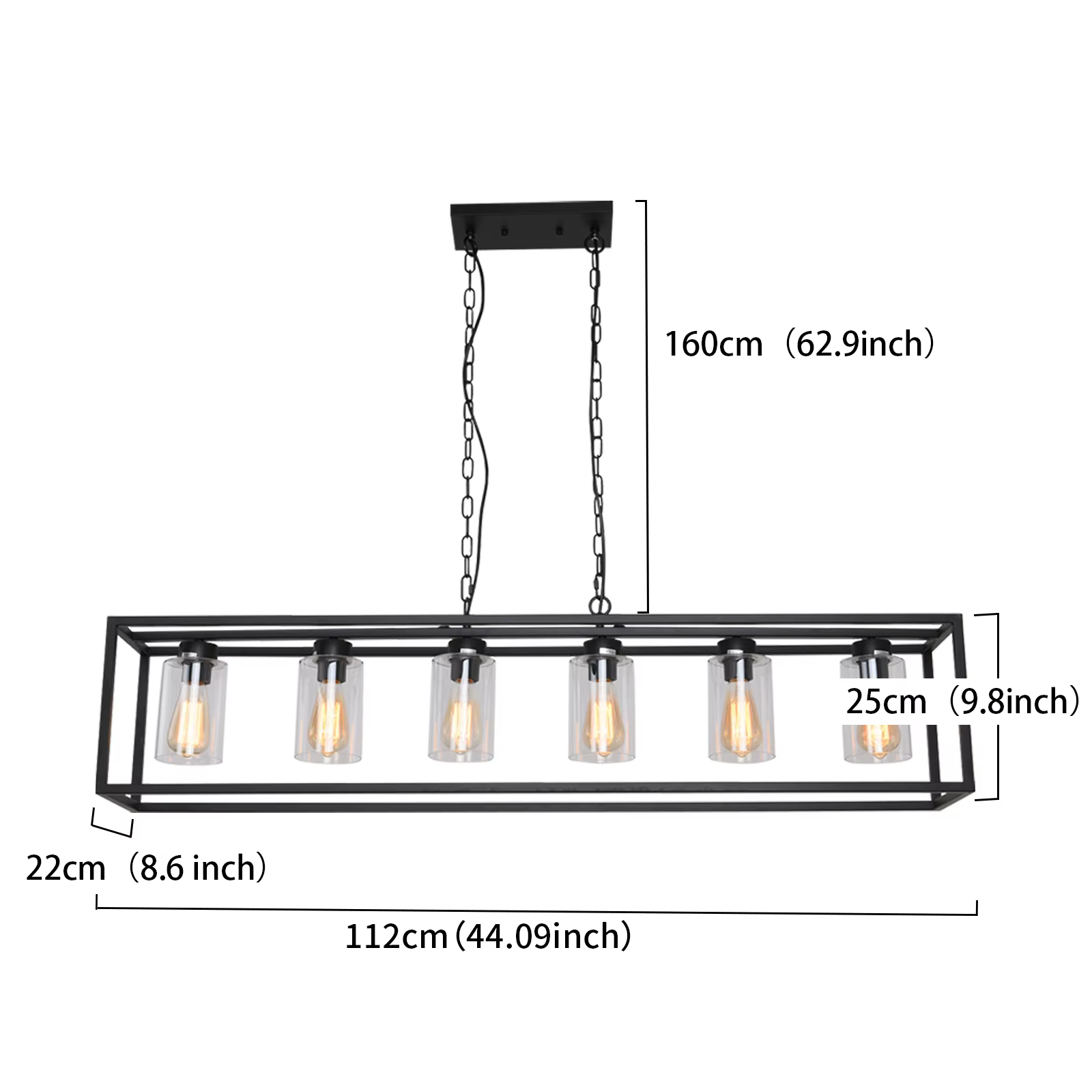 Lustres rectangulaires avec abat-jour en verre, luminaires de salle à manger, îlot de cuisine, lampe