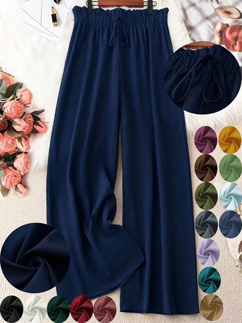 Grande taille 1XL-5XL femmes mode couleur unie pantalon à jambes larges femme décontracté élégant co